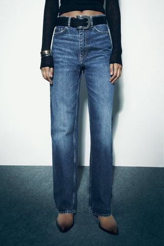 Zara + High-Waisted Straight Leg Jeans