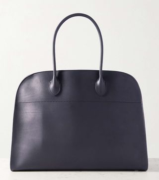 The Row + Margaux 17 Buckled Leather Tote in Navy