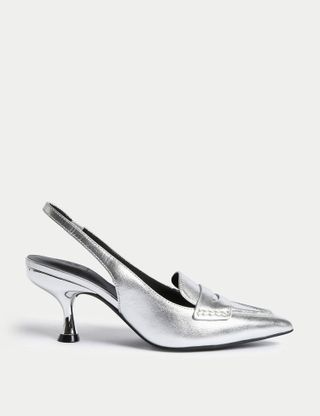 M&S Collection + Leather Kitten Heel Pointed Slingback Shoes