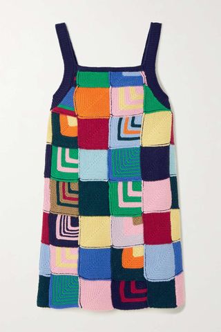 Re/Done + Patchwork Crochet-Knit Mini Dress
