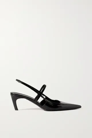 Toteme + Crinkled Patent-Leather Slingback Pumps