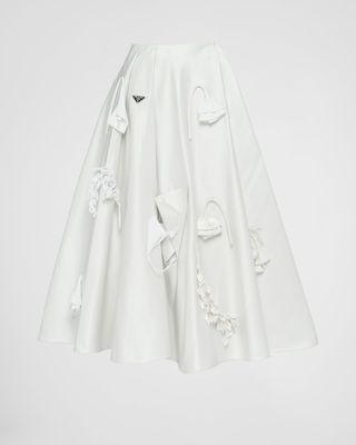 Prada + Embroidered Satin Midi-Skirt