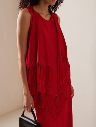 Another Tomorrow + Fringed Tie-Neck Knit Top