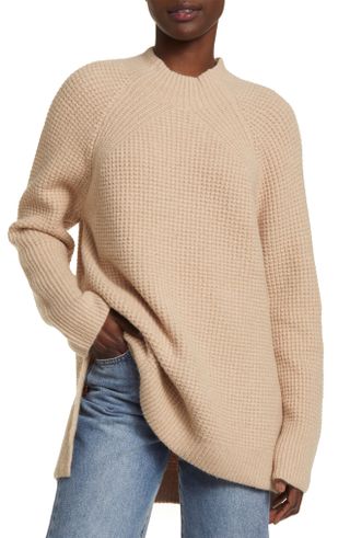 Treasure & Bond + Mock Neck Waffle Knit Cotton Blend Sweater