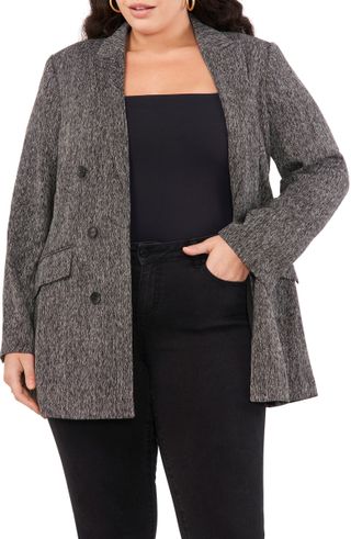 Vince Camuto + Herringbone Double Breasted Blazer