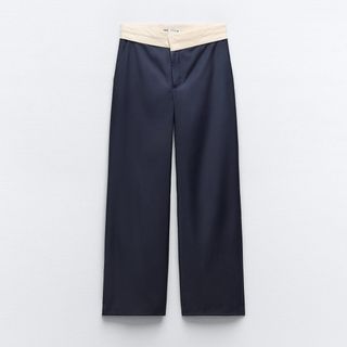 Zara + Contrast Waist Straight Leg Pants
