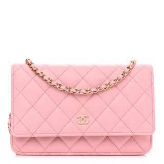 Chanel + Caviar Quilted Wallet on Chain Woc Light Pink
