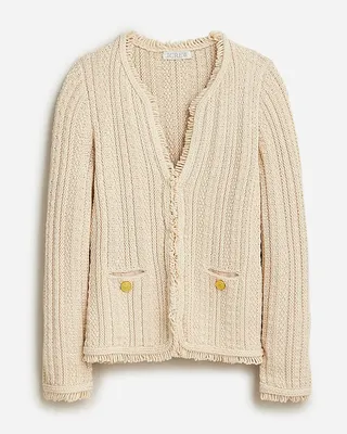 J.Crew + Textured Cable-Knit Lady Jacket with Fringe