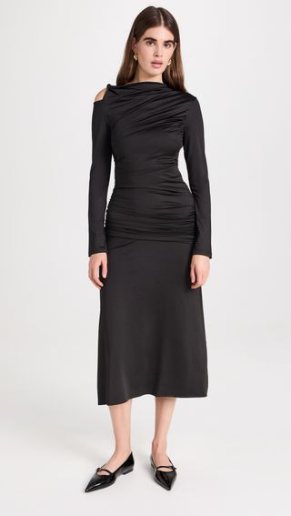 Victoria Beckham + Long Sleeved Ruched Midi Dress