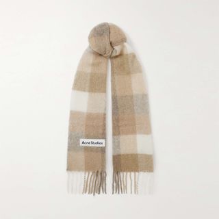 Acne Studios + Vally Fringed Checked Knitted Scarf