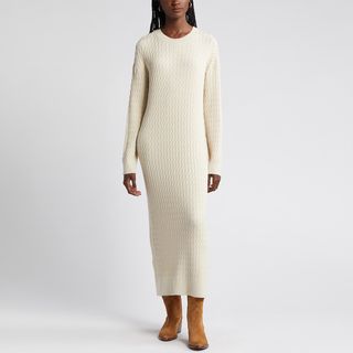 Treasure & Bond + Cable Stitch Long Sleeve Midi Sweater Dress
