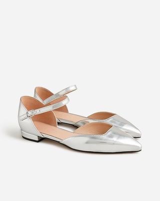 J.Crew + Pointed-Toe Flats In Metallic Leather
