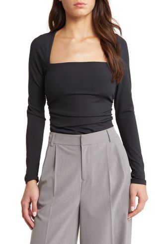 Open Edit + Ruched Square Neck Top