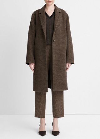 Vince + Houndstooth Long Classic Coat
