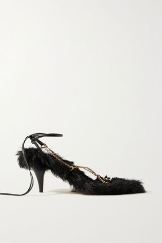 Khaite + Marion Shearling-Lined Chain-Embellished Leather Sandals