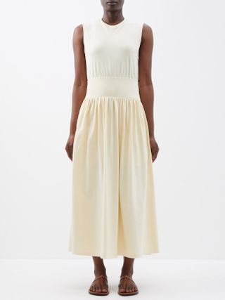 Toteme + Dropped-Waist Organic-Cotton Jersey Midi Dress