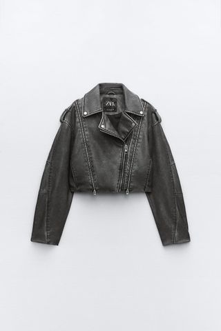 Zara + Distressed Faux Leather Jacket