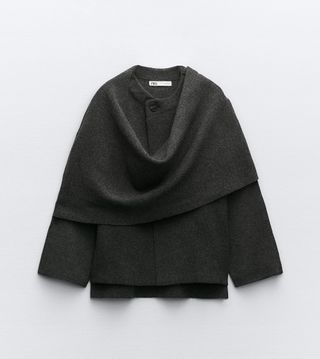 Zara + Cropped Knit Coat With Asymmetrical Scarf