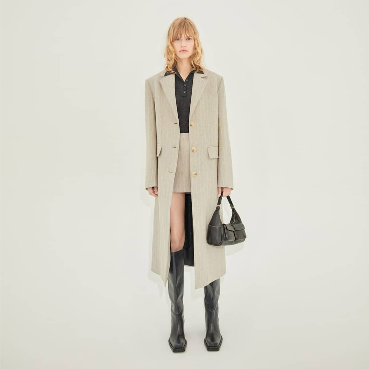 Mango + Pinstripe Wool Coat
