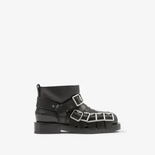 Burberry + Leather Strap Boots in Black