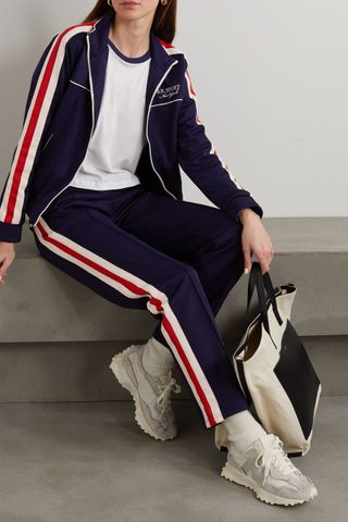 Sporty & Rich + Bowie Striped Embroidered Jersey Track Pants