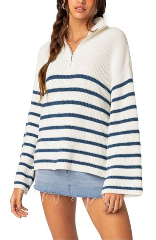 Edikted + Stripe Oversize Quarter Zip Sweater