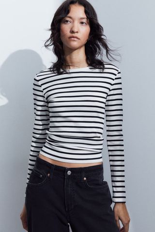 H&M + Ribbed Long-Sleeved Top