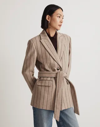 Madewell + The Bedford Oversized Belted Blazer in Stripe