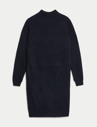 M&S Collection + Knitted Ribbed Funnel Neck Mini Dress