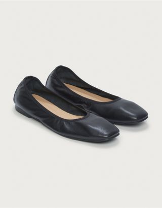 The White Company + Square Toe Soft Leather Ballet Pumps