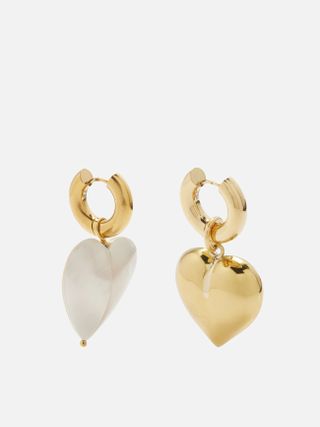 Timeless Pearly + Mismatched heart 24kt Gold-Plated Hoop Earrings
