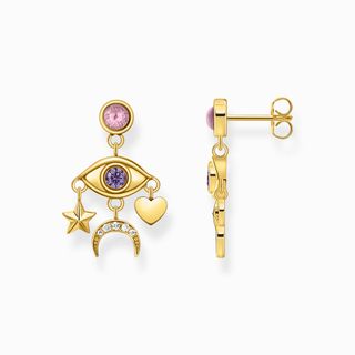 Thomas Sabo + Yellow-Gold Plated Earrings With Stylised Eye and Various Stones