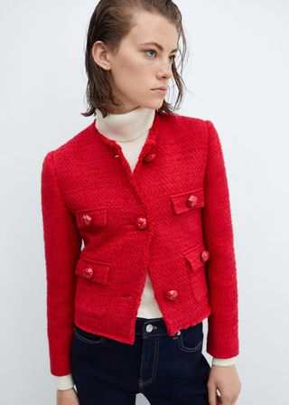 Mango + Pocket Tweed Jacket in Red