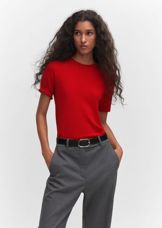 Mango + Short Sleeve Sweater in Red