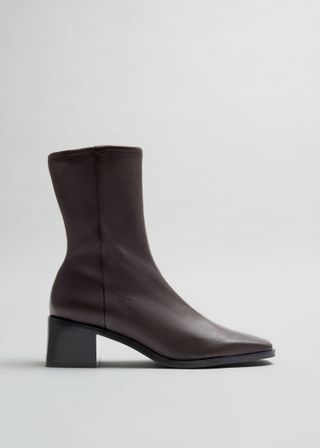 & Other Stories + Leather Sock Boots in Mahogany