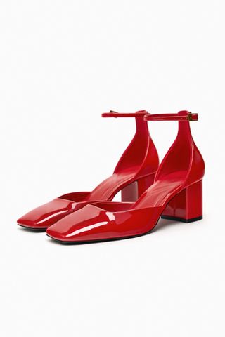 Zara + Block Heel Faux Patent Finish Shoes