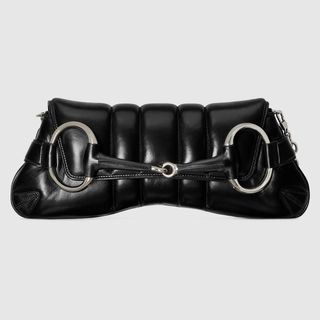 Gucci + Horsebit Chain Medium Shoulder Bag in Black Leather
