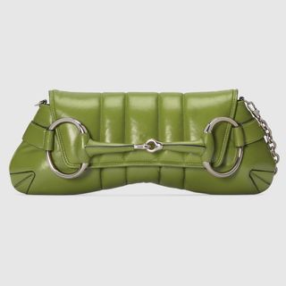 Gucci + Horsebit Chain Medium Shoulder Bag in Green Leather