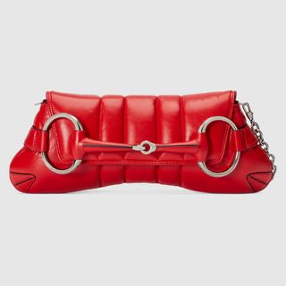 Gucci + Horsebit Chain Medium Shoulder Bag in Red Leather