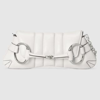 Gucci + Horsebit Chain Medium Shoulder Bag in White Leather