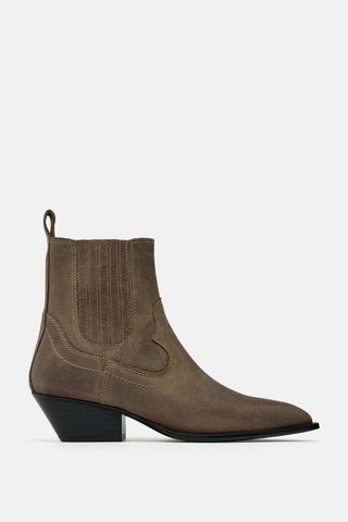 Zara + Waxed Leather Cowboy Ankle Boots