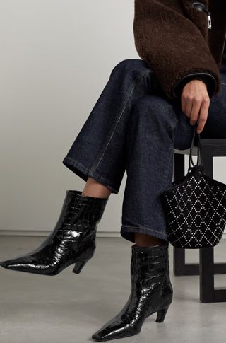 Khaite + Arizona Croc-Effect Leather Ankle Boots
