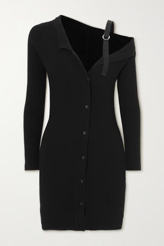 Jacquemus + Colin Asymmetric Ribbed Wool-Blend Mini Dress in Black