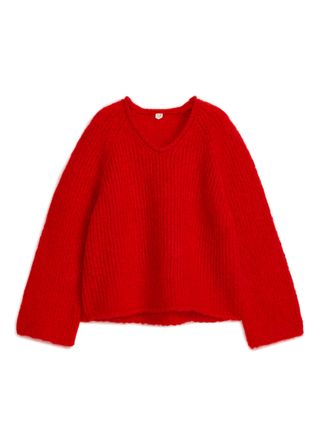 Arket + Loose-Knit Wool-Mohair Jumper in Red