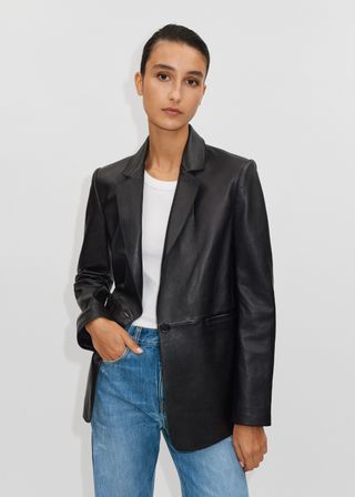 Me+Em + Supersoft Italian Leather Blazer in Black
