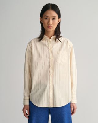 Gant + Relaxed Fit Striped Poplin Shirt in Linen