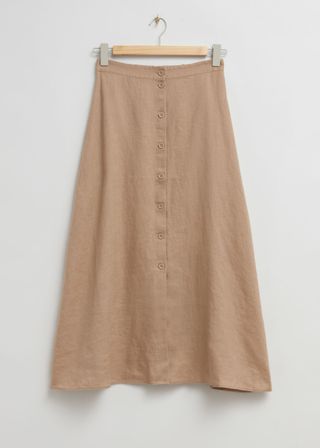 & Other Stories + Buttoned A-Line Midi Skirt in Dusty Beige