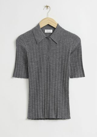 & Other Stories + Fitted Wool Ribbed Polo Top