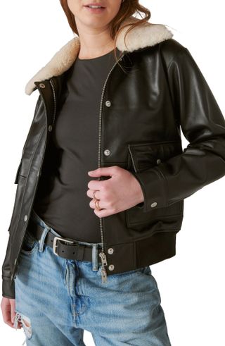 Lucky Brand + Faux Shearling Collar Leather Bomber Jacket