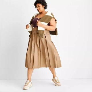 Future Collective with Reese Blutstein + Belt Buckle Pleated Midi Skirt